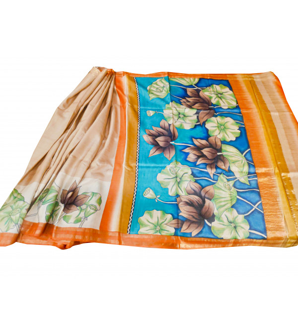 TUSSAR ZARI  BORDER HAND PAINTED SAREE