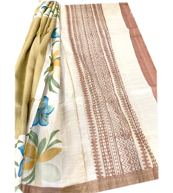 TUSSAR ZARI  BORDER HAND PAINTED SAREE