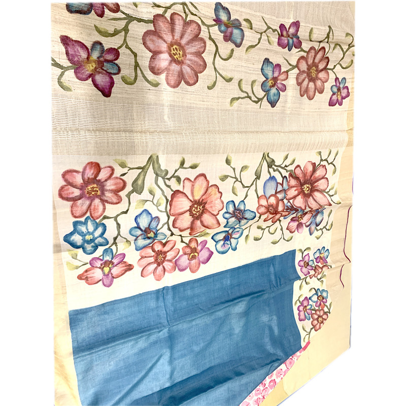 TUSSAR ZARI  BORDER HAND PAINTED SAREE