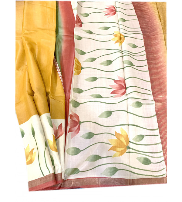 TUSSAR ZARI  BORDER HAND PAINTED SAREE