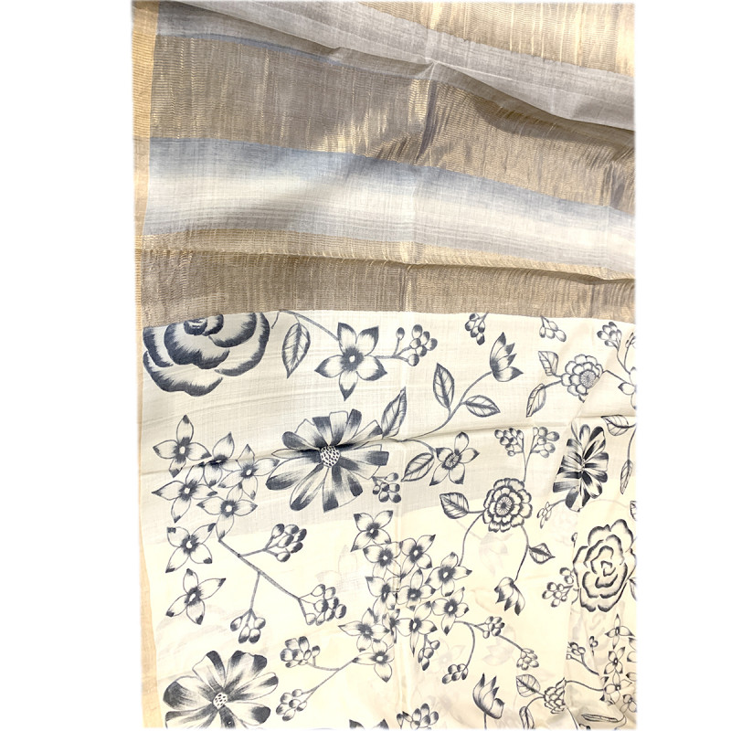 TUSSAR ZARI  BORDER HAND PAINTED SAREE