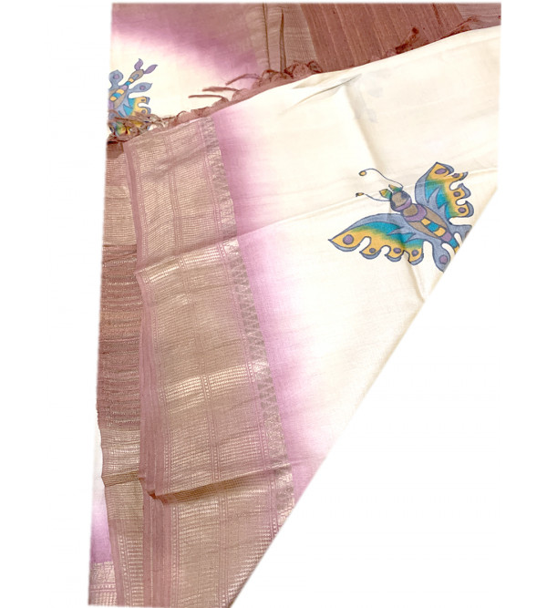 TUSSAR ZARI  BORDER HAND PAINTED SAREE