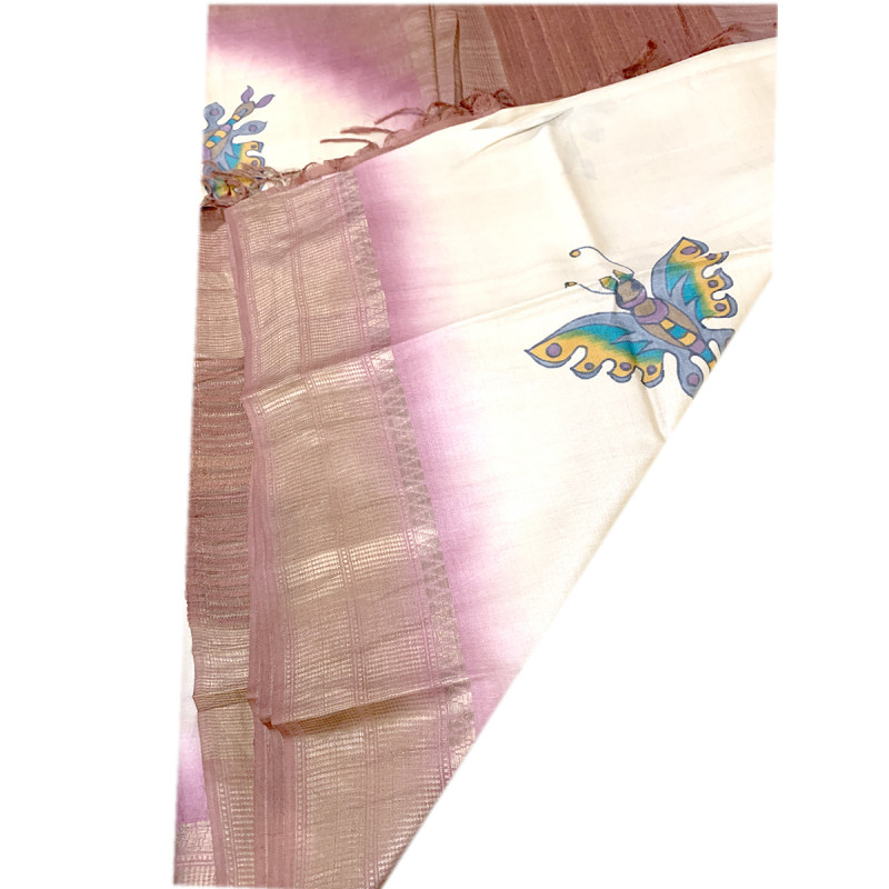 TUSSAR ZARI  BORDER HAND PAINTED SAREE