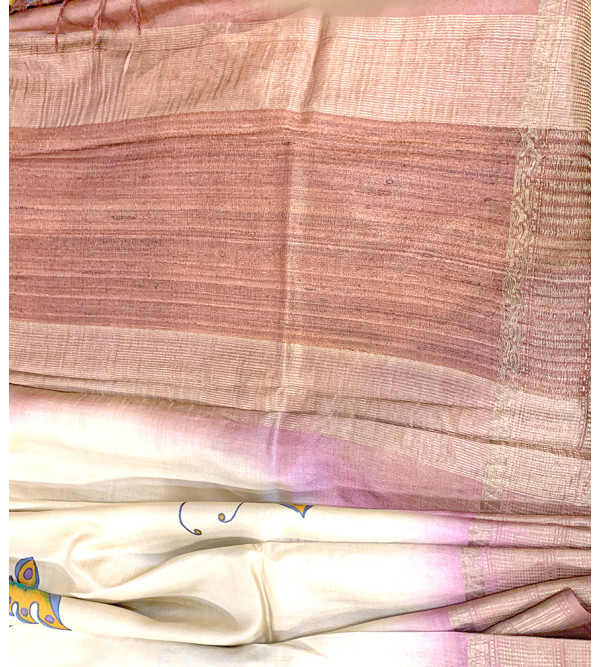 TUSSAR ZARI  BORDER HAND PAINTED SAREE