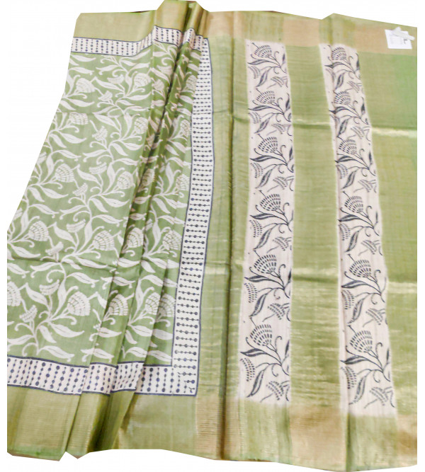 TUSSAR HAND BLOCK DISCHARGE PTD  ZARI BORDER SAREE