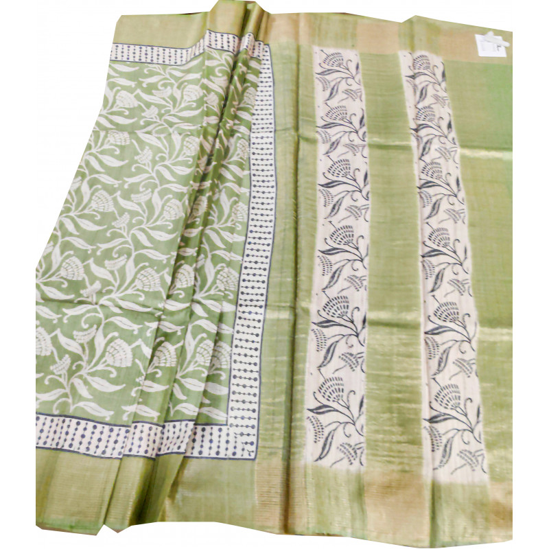 TUSSAR HAND BLOCK DISCHARGE PTD  ZARI BORDER SAREE