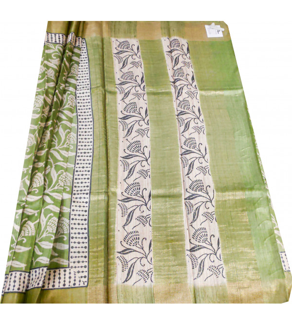 TUSSAR HAND BLOCK DISCHARGE PTD  ZARI BORDER SAREE