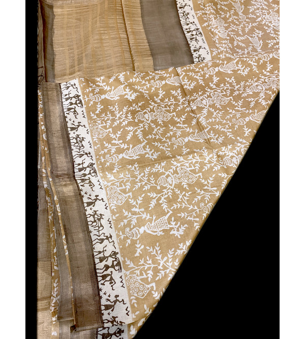 TUSSAR HAND BLOCK DISCHARGE PTD  ZARI BORDER SAREE