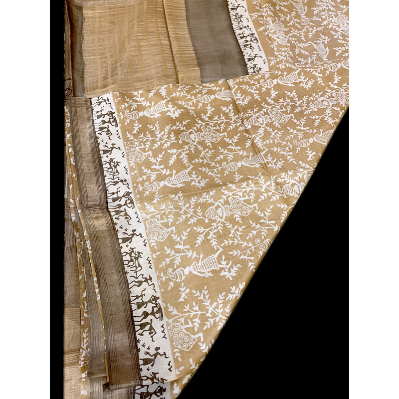 TUSSAR HAND BLOCK DISCHARGE PTD  ZARI BORDER SAREE