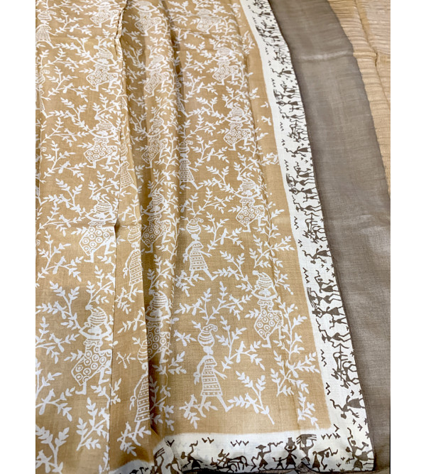 TUSSAR HAND BLOCK DISCHARGE PTD  ZARI BORDER SAREE