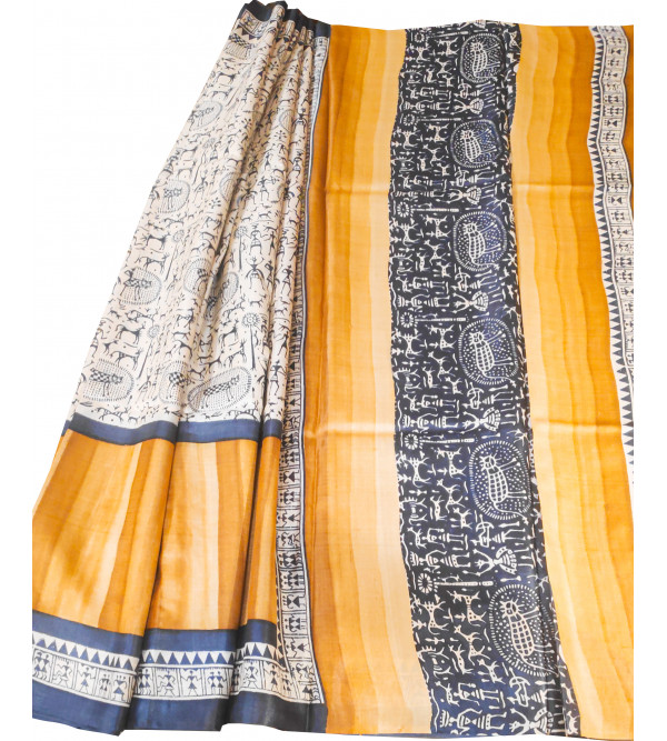 TUSSAR HAND BLOCK PTD SAREE