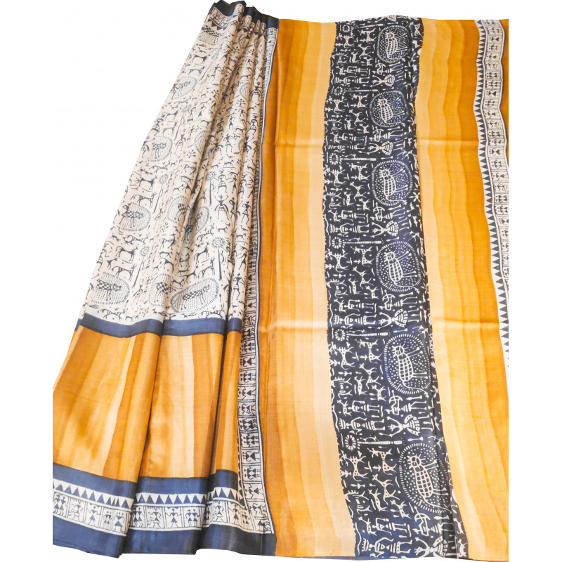 TUSSAR HAND BLOCK PTD SAREE