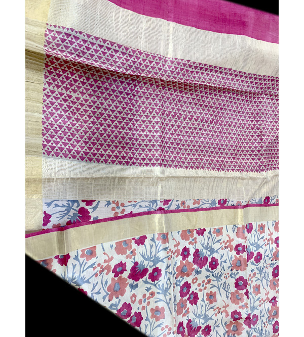 TUSSAR HAND BLOCK PTD  ZARI BORDER SAREE