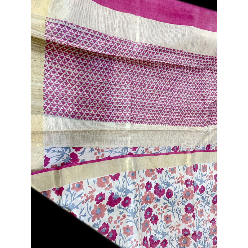 TUSSAR HAND BLOCK PTD  ZARI BORDER SAREE