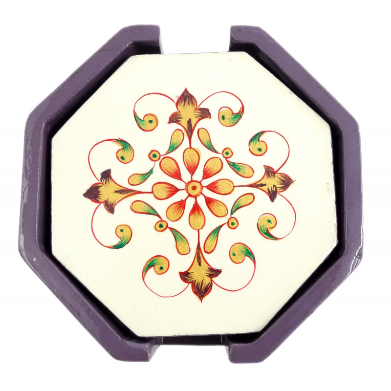 Handicraft Jaipur Style Painted Wood Coaster Set 