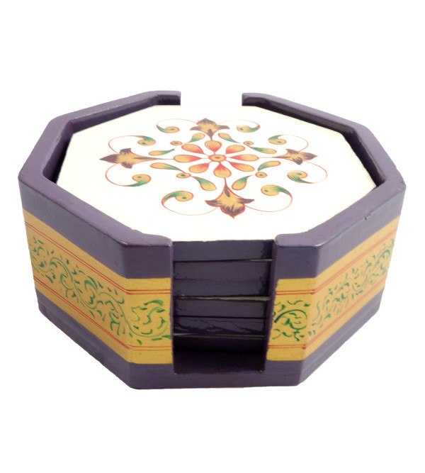 Handicraft Jaipur Style Painted Wood Coaster Set 