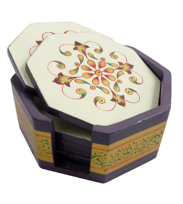 Handicraft Jaipur Style Painted Wood Coaster Set 