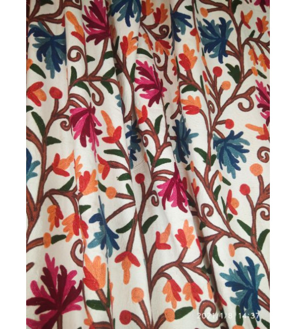 Cotton Crewel Hand Embroidary Multi Fabric 54 Inch Width
