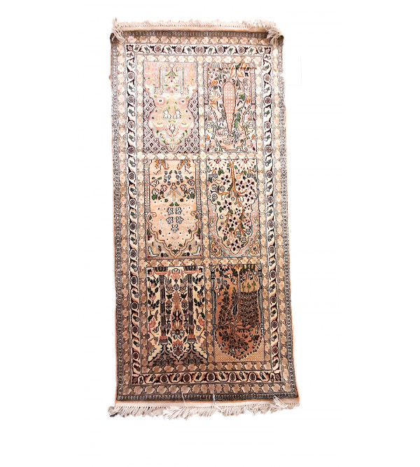 Kashmir Carpet Hand-knotted Silk x Cotton Size 2.5ftx5ft