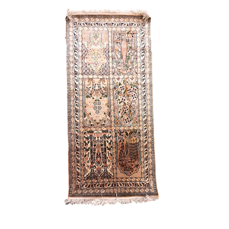 Kashmir Carpet Hand-knotted Silk x Cotton Size 2.5ftx5ft