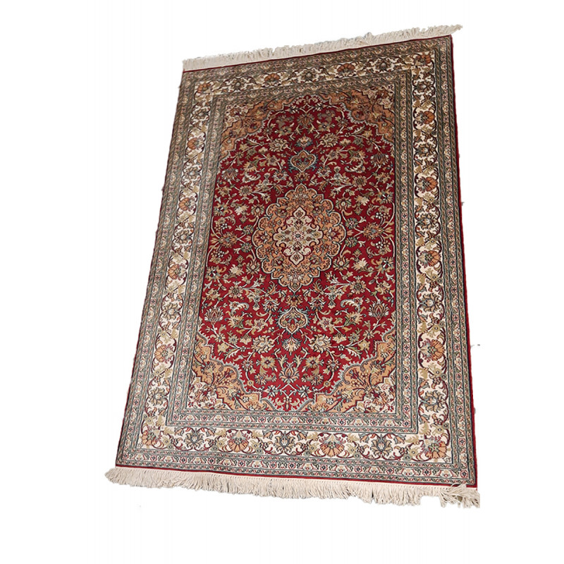 Kashmir Carpet Hand-knotted Silk x Cotton Size 4ftx6ft