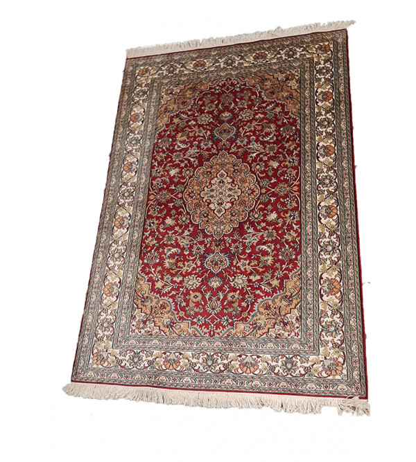 Kashmir Carpet Hand-knotted Silk x Cotton Size 4ftx6ft