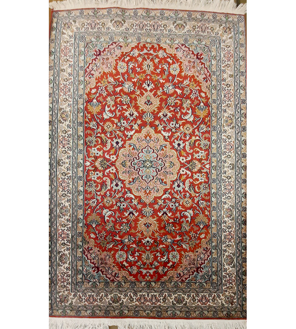 Kashmir Carpet Hand-knotted Silk x Cotton Size 3ftx5ft
