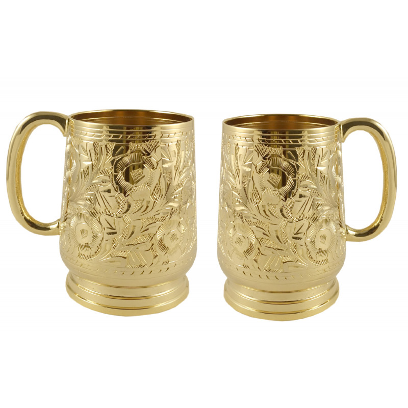 2 PCS BEER MUG SET BRASS GOLD PLATED