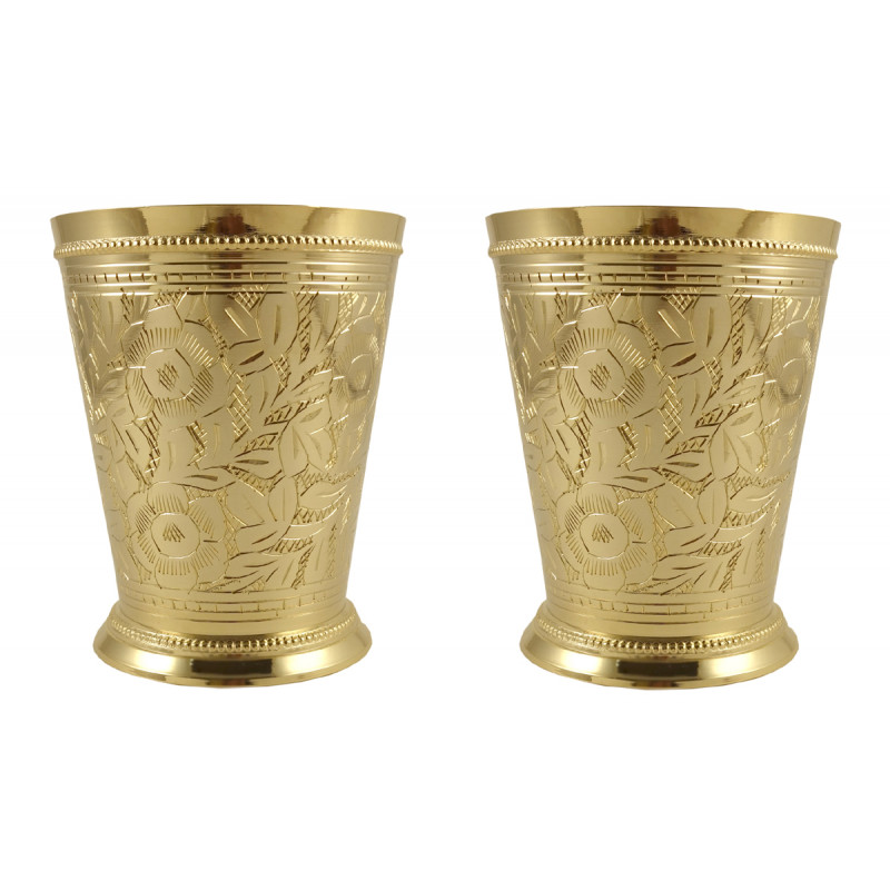 2 PC GLASS SET BRASS GOLD PLATED