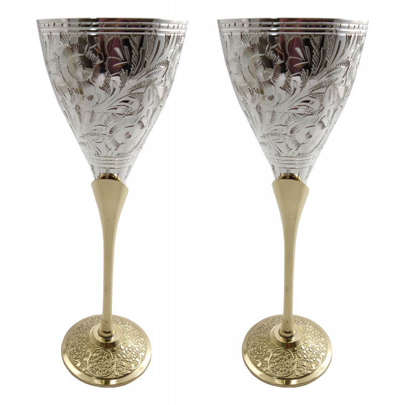 Handicraft Brass Silver Plated Goblet Set 2 Pieces 