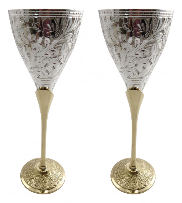 Handicraft Brass Silver Plated Goblet Set 4 Pieces 