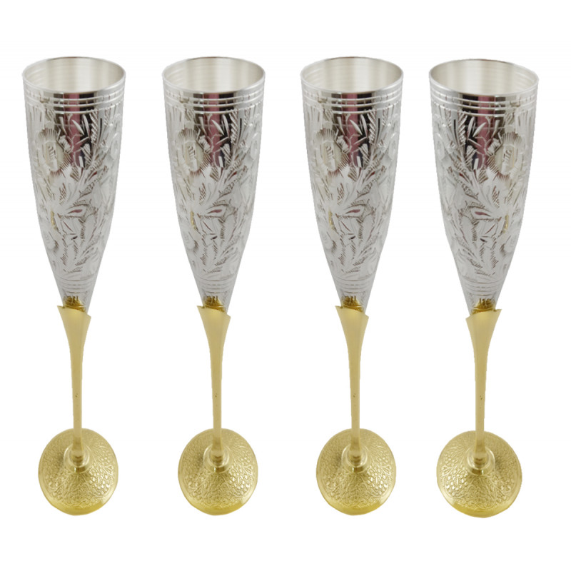 Handicraft Brass Silver Plated Goblet Set 6 Pieces 