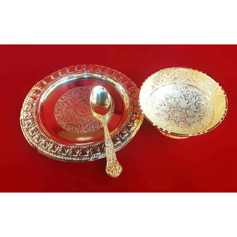 3 PC SET BOWLTRAYSPOON BRASS GP