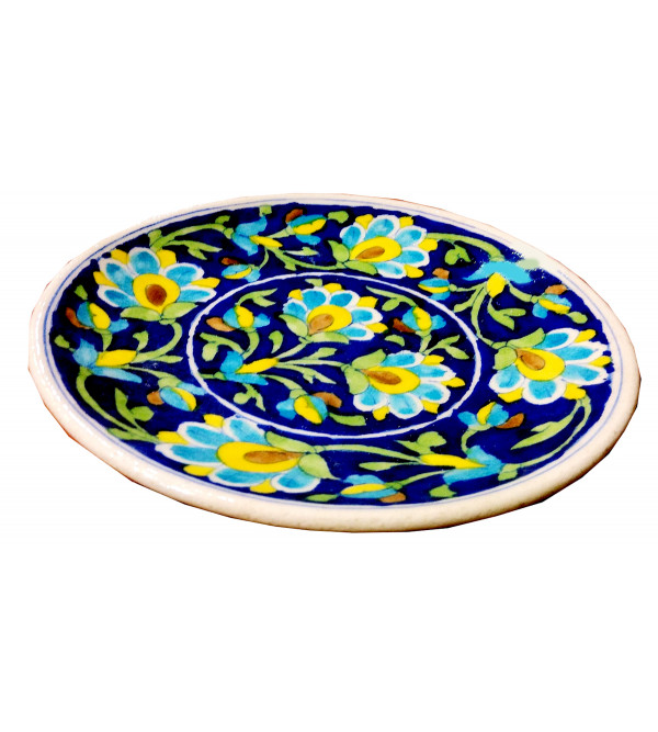 PLATE BLUE POTTERY 7 inch floral