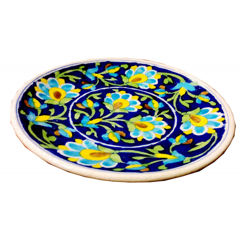 PLATE BLUE POTTERY 7 inch floral