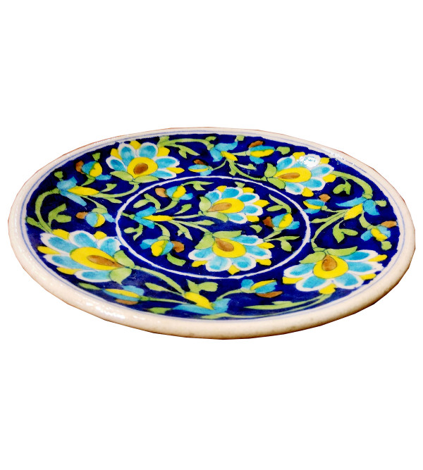 PLATE BLUE POTTERY 7 inch floral