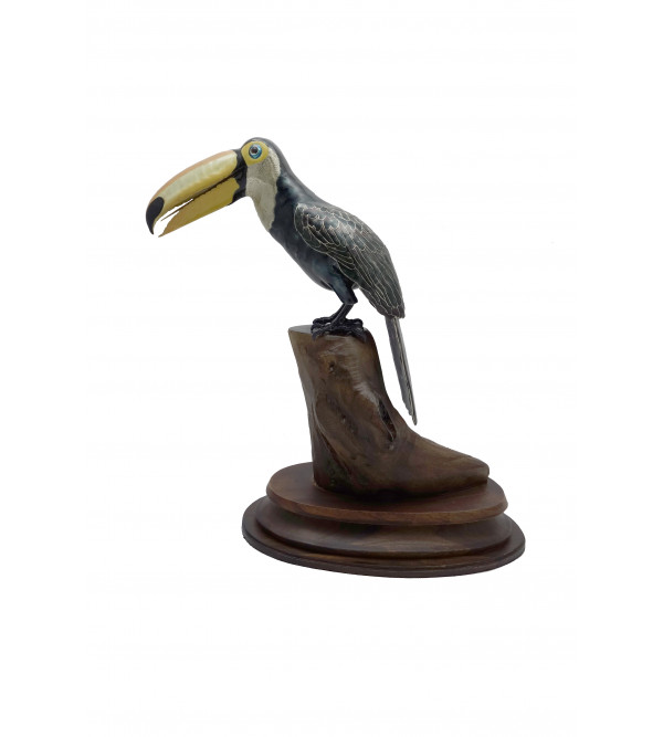  Brass Enameled Copper Keel-billed Toucan Birds Showpiece 