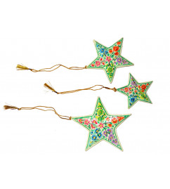 Papier Mache Hanging Star – 3 Pieces Set (Assorted Colours & Design)