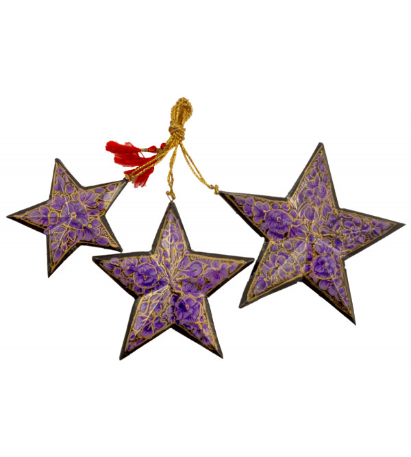 Papier Mache Hanging Star – 3 Pieces Set (Assorted Colours & Design)