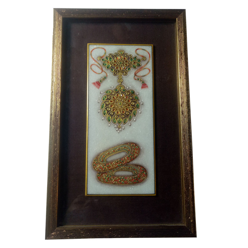 Marble Jewellery Painting Handcrafted With Pure Gold Leaf Work