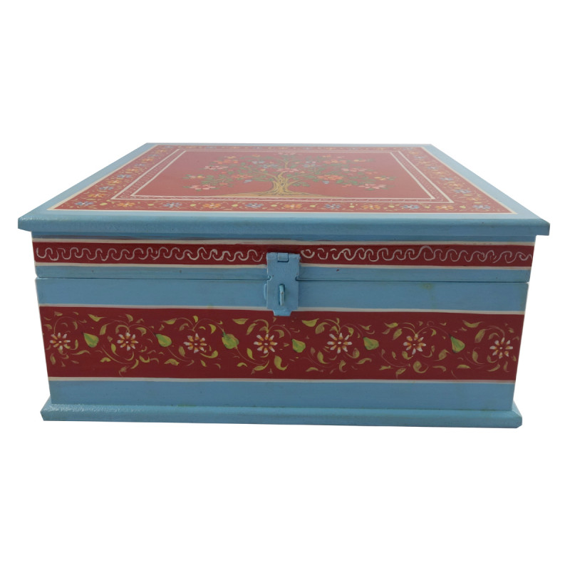 HANDICRAFT WOODEN PAINTED BOX 10X10X4 INCH