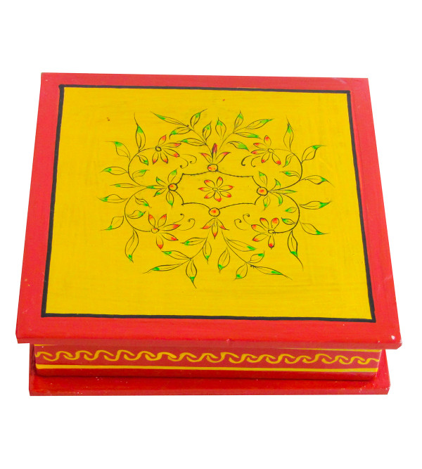 Kishangarh Style Ply Wood Painted Coaster Set Square with Cover 6 Pcs