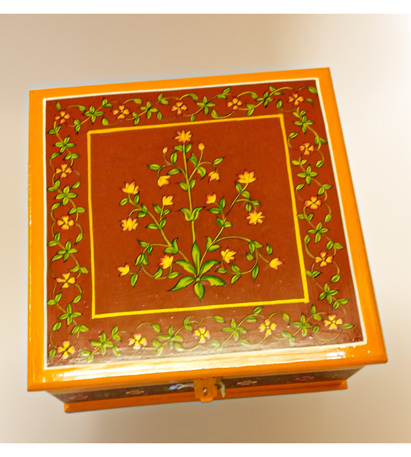 Wooden Hand Painted Box Jaipur Style Size 9X9X4.5 Inches