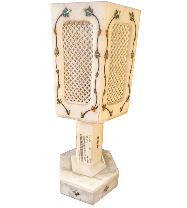 Alabaster Lamp With Semi Precious Stone Inlay Work Size 10 Inch