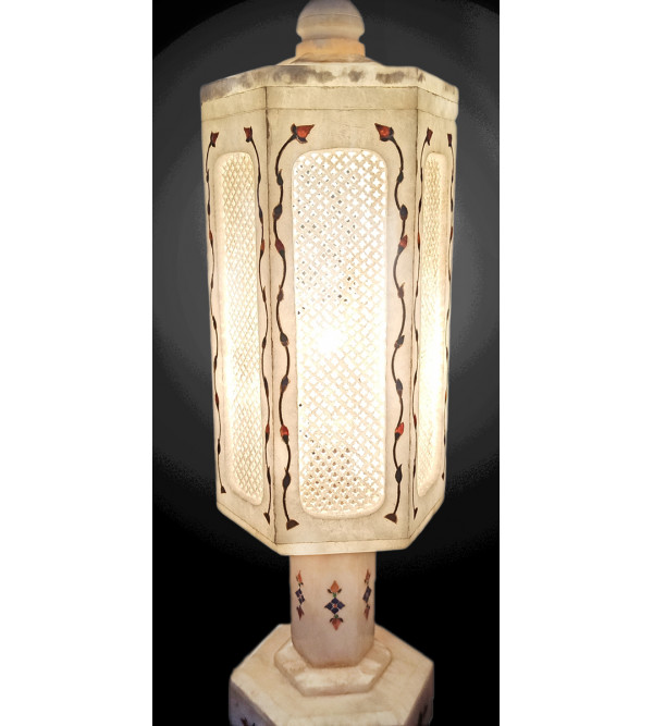Alabaster Lamp With Semi Precious Stone Inlay Work Size 12 Inch