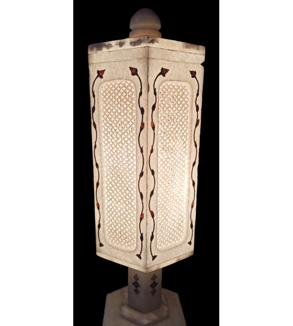 Alabaster Lamp With Semi Precious Stone Inlay Work Size 12 Inch