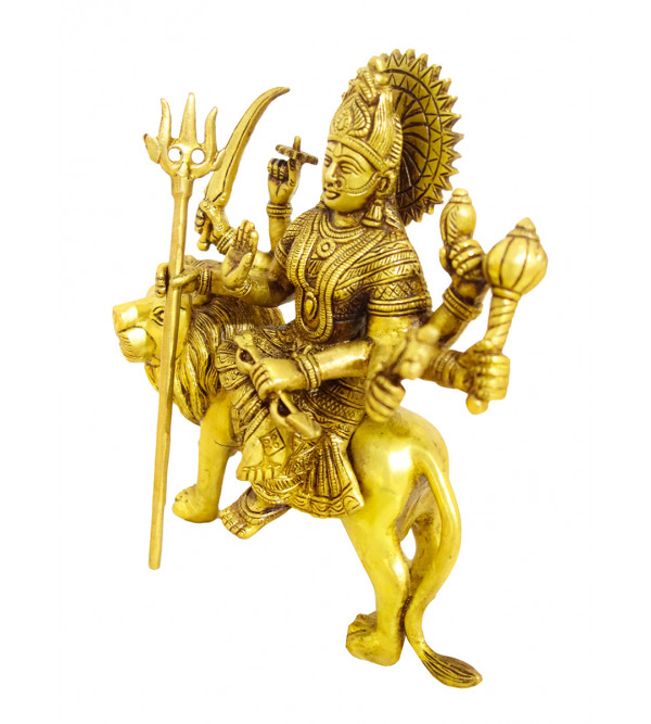 Brass Durga On Lion 10 Inch 