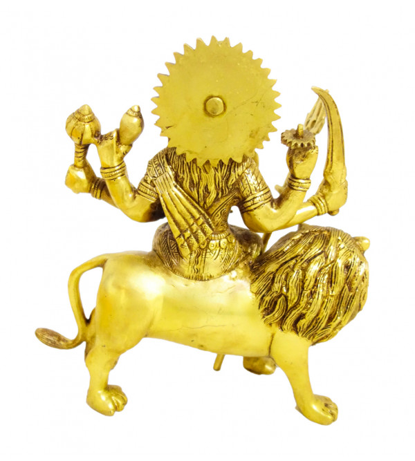 Brass Durga On Lion 10 Inch 