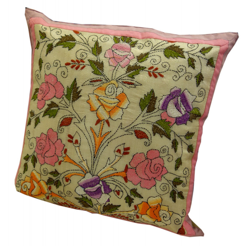 CUSHION COVER SILK KANTHA 16X16 INCH