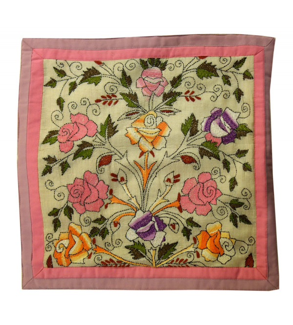 CUSHION COVER SILK KANTHA 16X16 INCH